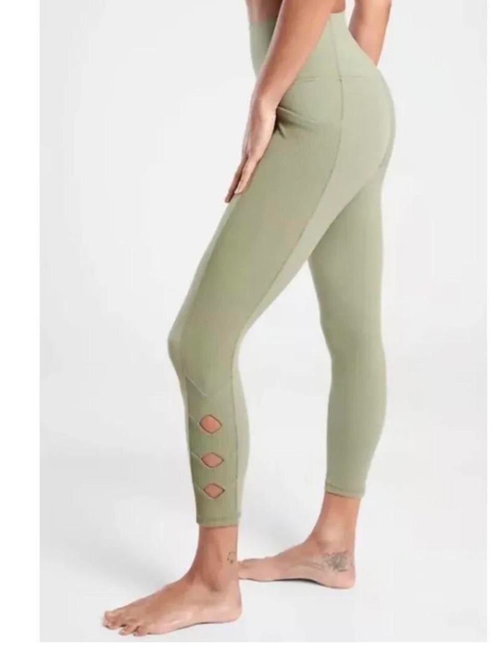 Athleta Olive Sage High-Rise Seam Detail Leggings with Cutout Accents - Picture 5 of 14